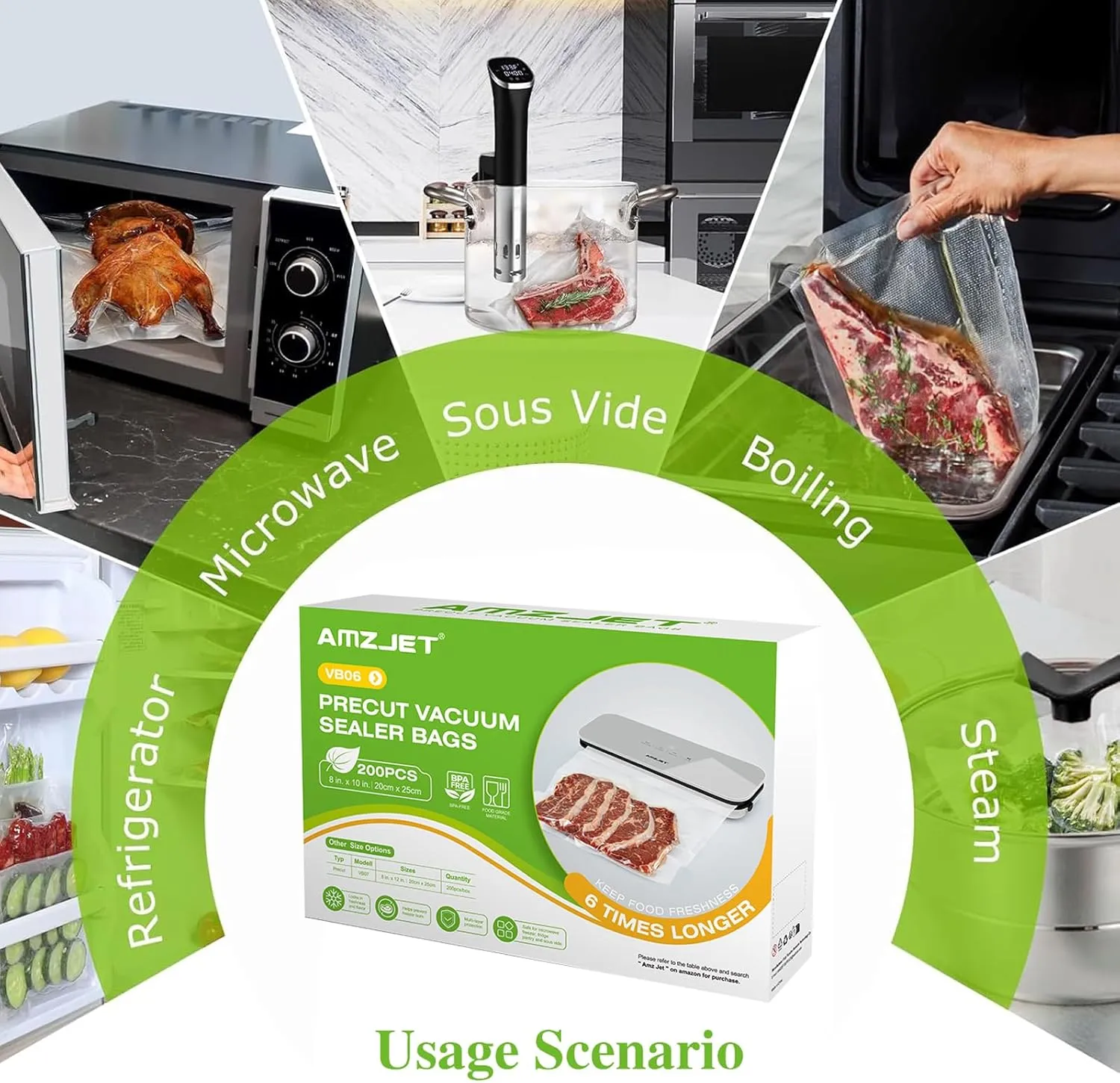 Vacuum Sealer Bags 200 Pcs 8" x 10", BPA Free, Commercial Grade Textured Food Vacuum Sealer Bag, Thick Embossed Bags for Storage and Sous Vide Cooking