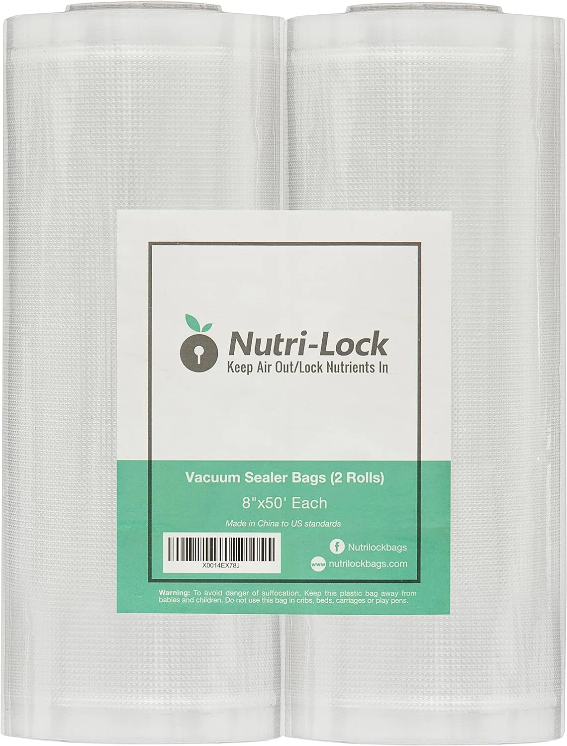 Vacuum Sealer Bags, Set of 2 8"x50' BPA-Free Rolls, Vac Seal for Sous Vide & Meal Prep, Commercial Grade Food Vac Bags