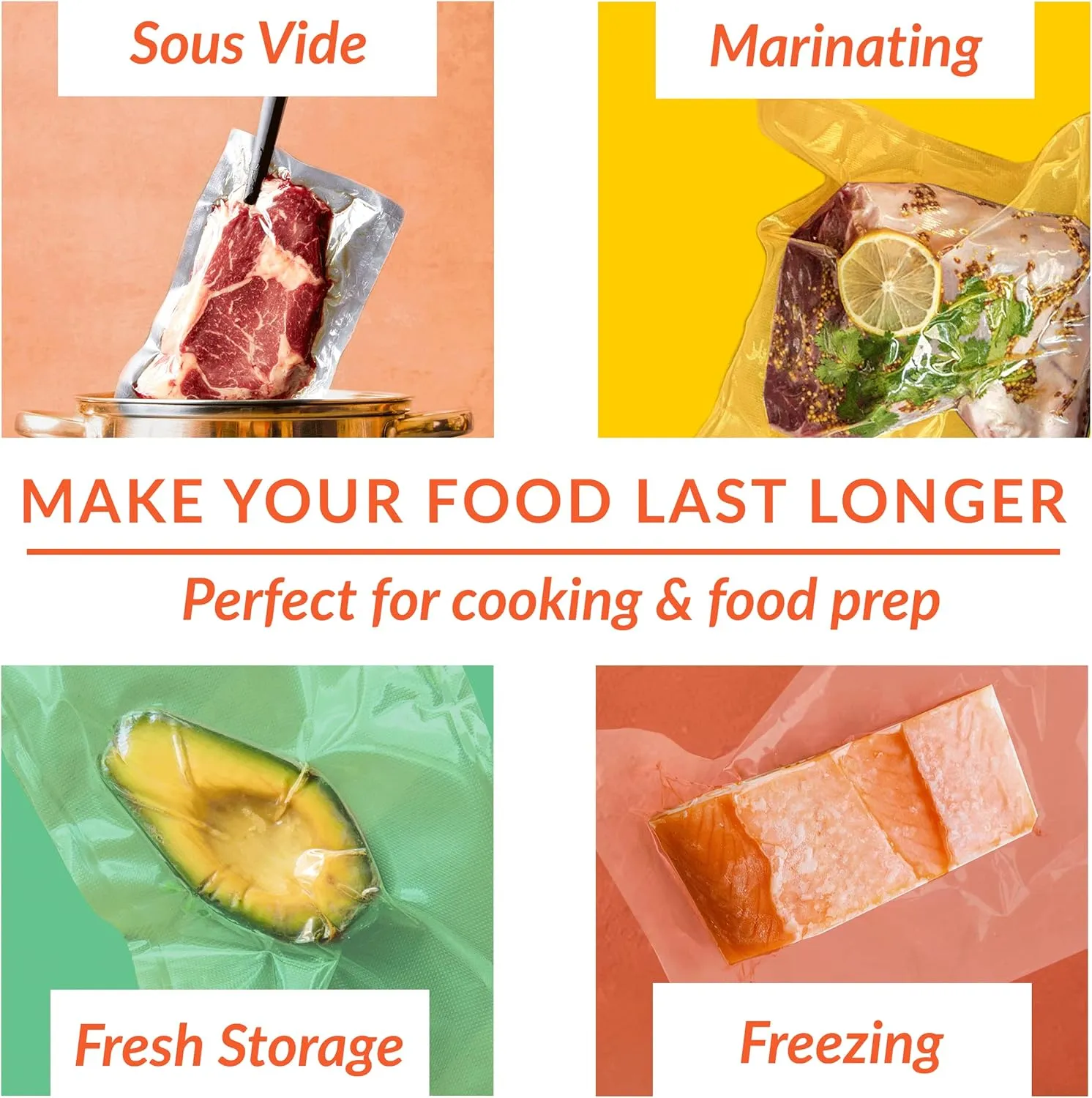 Vacuum Sealer Bags, Set of 2 8"x50' BPA-Free Rolls, Vac Seal for Sous Vide & Meal Prep, Commercial Grade Food Vac Bags