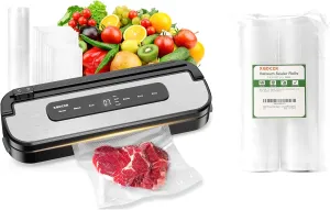 Vacuum Sealer Machine, Food Sealer Dry, Include 20PCS Pre-cut Bags & 1 Bag Roll for Food Storage & 2 Rolls 9" x 197" Commercial Grade BPA Free Bag Rolls