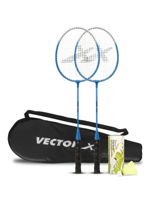 VECTOR X VXB-140 2 Racquet With Shuttle Full Cover Blue Strung G1 Badminton Racquet (Pack of 2)