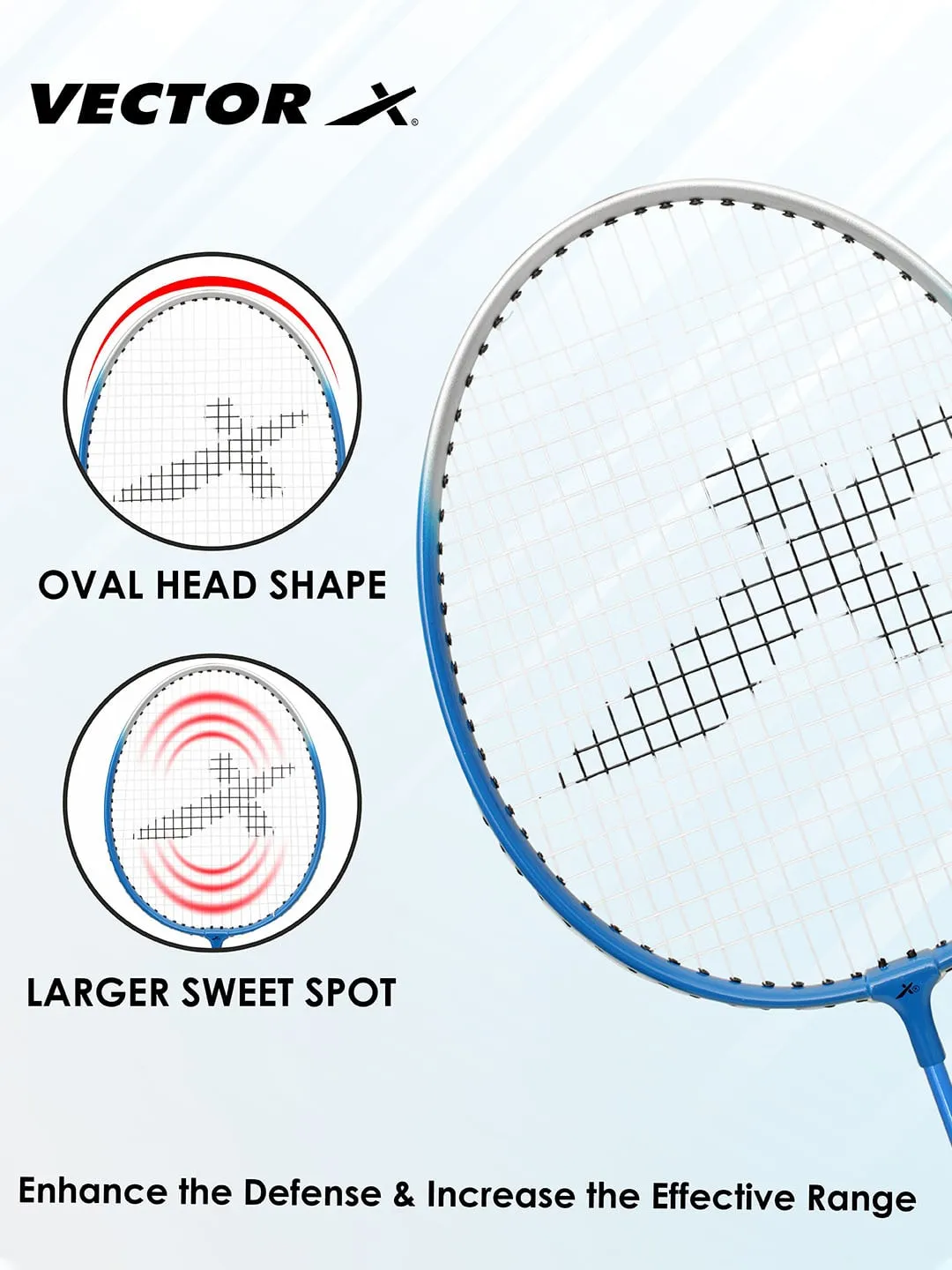 VECTOR X VXB-140 2 Racquet With Shuttle Full Cover Blue Strung G1 Badminton Racquet (Pack of 2)