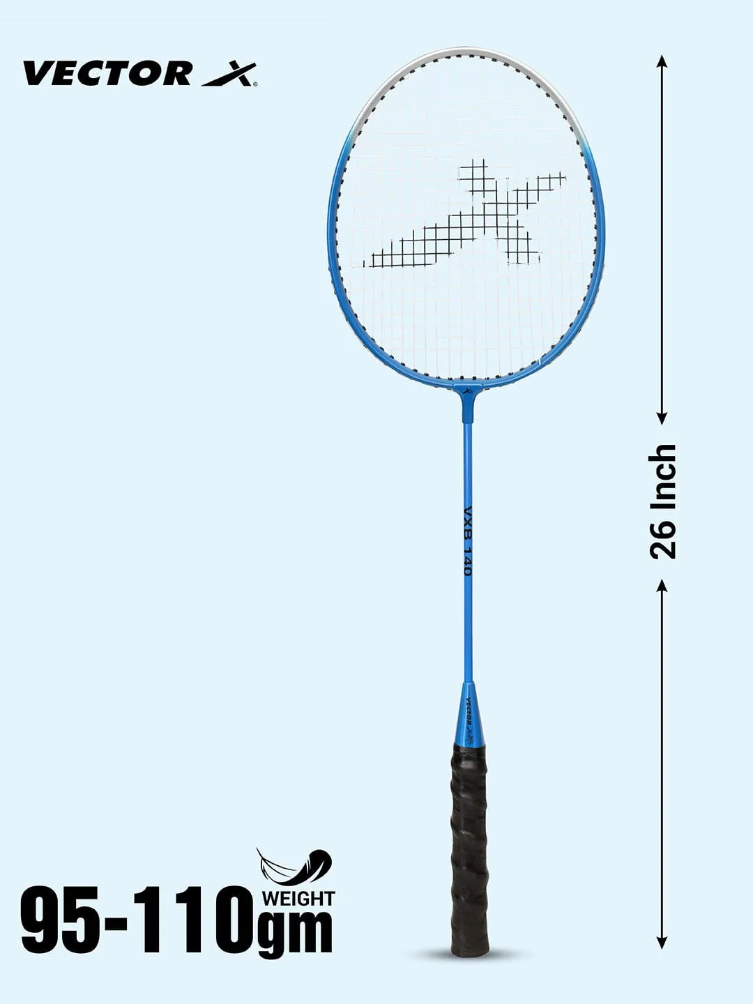 VECTOR X VXB-140 2 Racquet With Shuttle Full Cover Blue Strung G1 Badminton Racquet (Pack of 2)