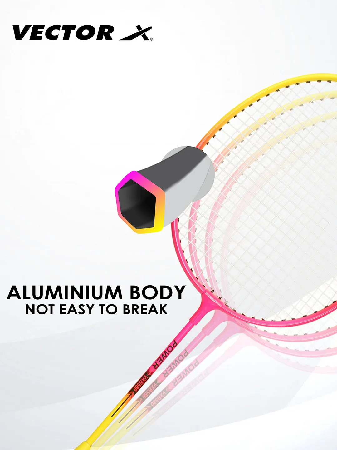 VECTOR X VXB-580 24 inches 2 Racquet & Shuttle Set With Full Cover Pink Strung G4 Badminton Racquet (Pack of 2)