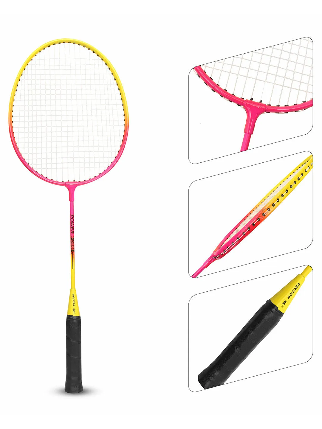 VECTOR X VXB-580 24 inches 2 Racquet & Shuttle Set With Full Cover Pink Strung G4 Badminton Racquet (Pack of 2)