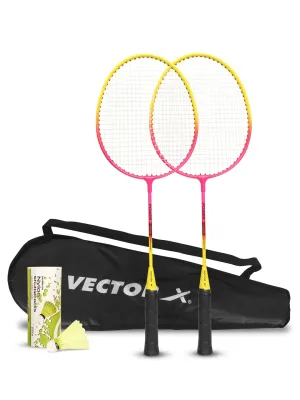VECTOR X VXB-580 24 inches 2 Racquet & Shuttle Set With Full Cover Pink Strung G4 Badminton Racquet (Pack of 2)