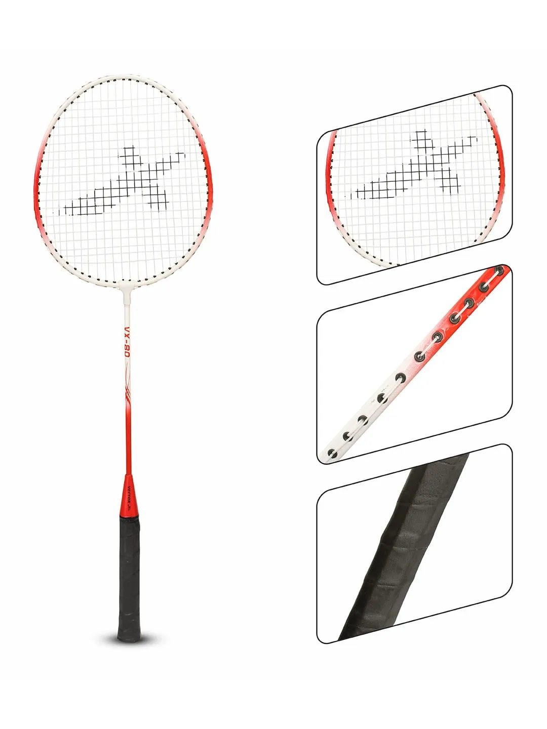 VECTOR X VXB-80 Pack of 2 Racquet with full Cover Red Strung G1 Badminton Racquet (Pack of 2)