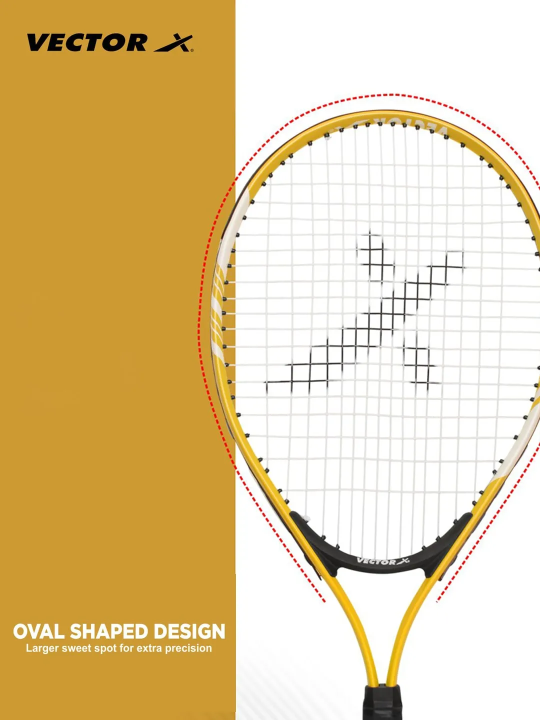 VECTOR X VXT 520 21 inches with full cover Strung Yellow Strung G1 Tennis Racquet