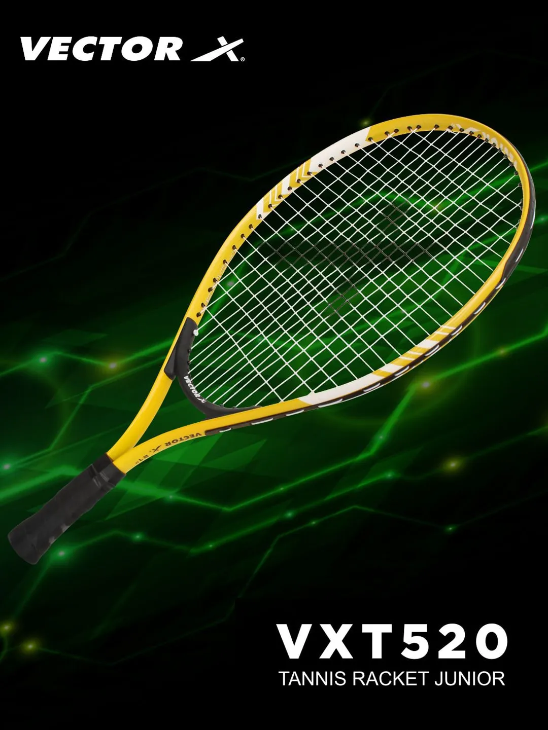 VECTOR X VXT 520 21 inches with full cover Strung Yellow Strung G1 Tennis Racquet