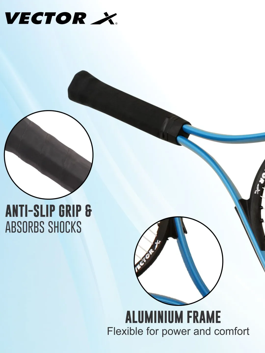 VECTOR X VXT 520 25 inches Blue With Full Cover Strung Tennis Racquet Multicolor Strung G2 Tennis Racquet