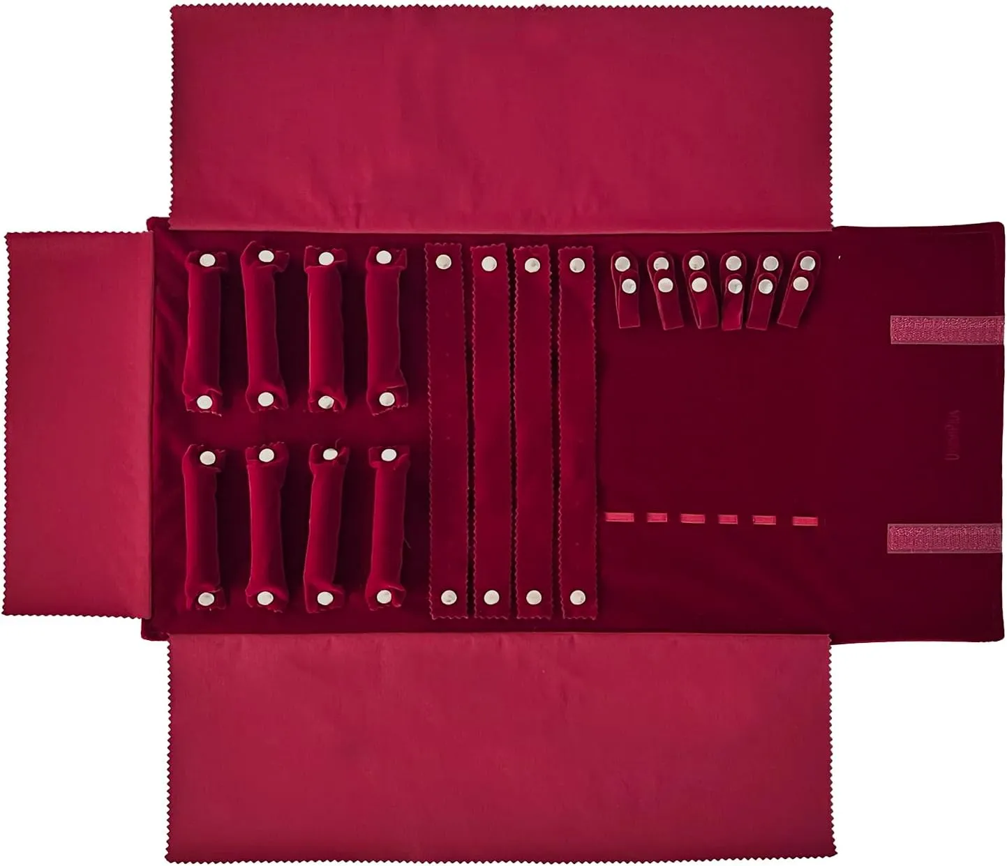 Velvet Jewelry Case Roll Bag for Necklace Bracelet Earrings Rings Multi-compartments, Great Jewelry Organizer for Travel, Burgundy