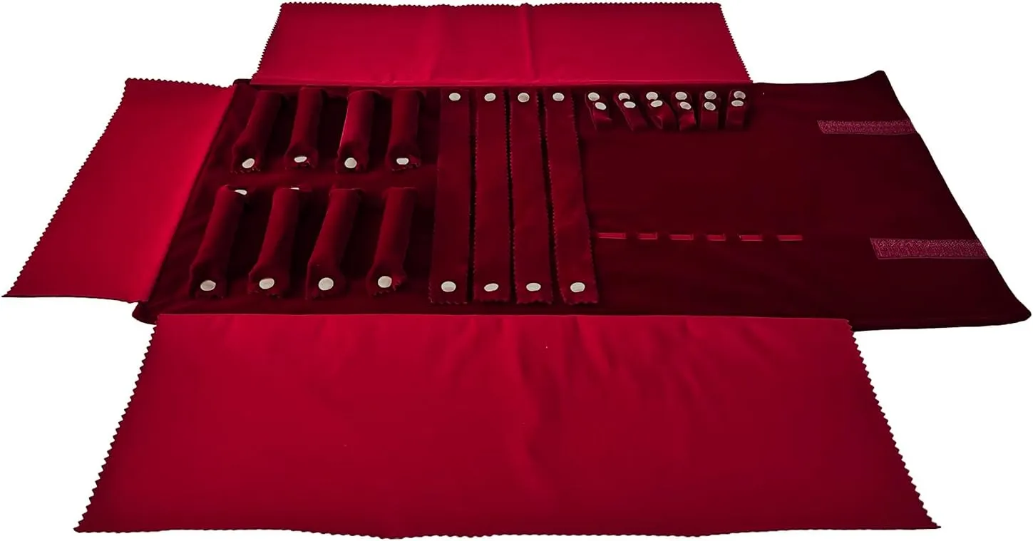 Velvet Jewelry Case Roll Bag for Necklace Bracelet Earrings Rings Multi-compartments, Great Jewelry Organizer for Travel, Burgundy
