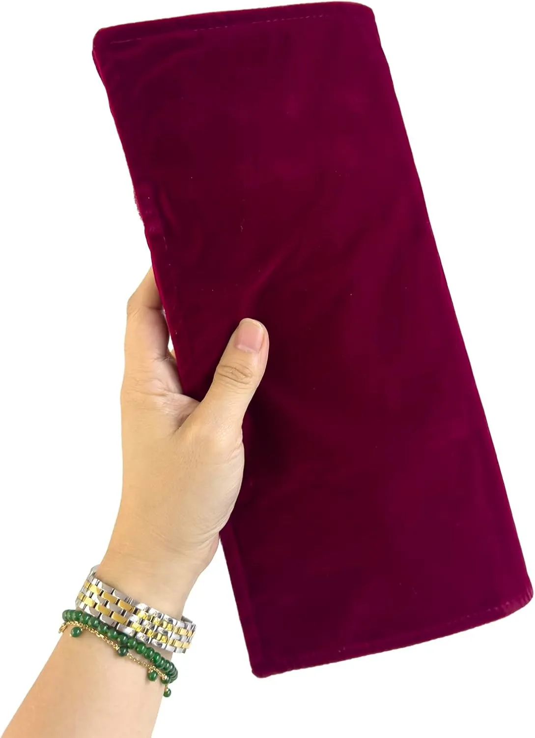 Velvet Jewelry Case Roll Bag for Necklace Bracelet Earrings Rings Multi-compartments, Great Jewelry Organizer for Travel, Burgundy