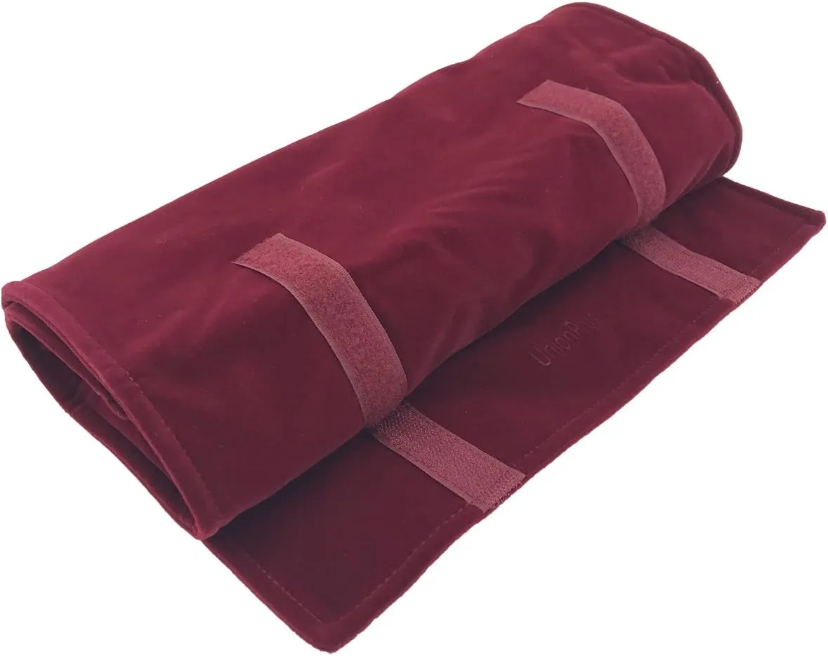 Velvet Jewelry Case Roll Bag for Necklace Bracelet Earrings Rings Multi-compartments, Great Jewelry Organizer for Travel, Burgundy
