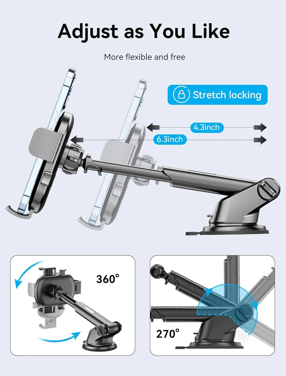 Vention KCVB0 One Touch Holder - Clamping Car Phone Square Stand Mount With Suction Cup