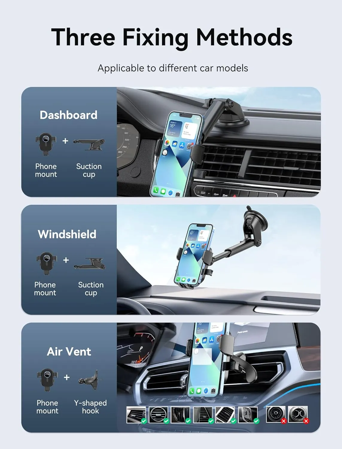 Vention KCVB0 One Touch Holder - Clamping Car Phone Square Stand Mount With Suction Cup