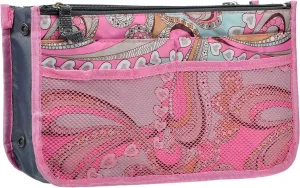 Vercord Purse Organizer Insert for Handbags Bag Organizers Inside Tote Pocketbook Women Nurse Nylon 13 Pockets Pink Flowers Medium