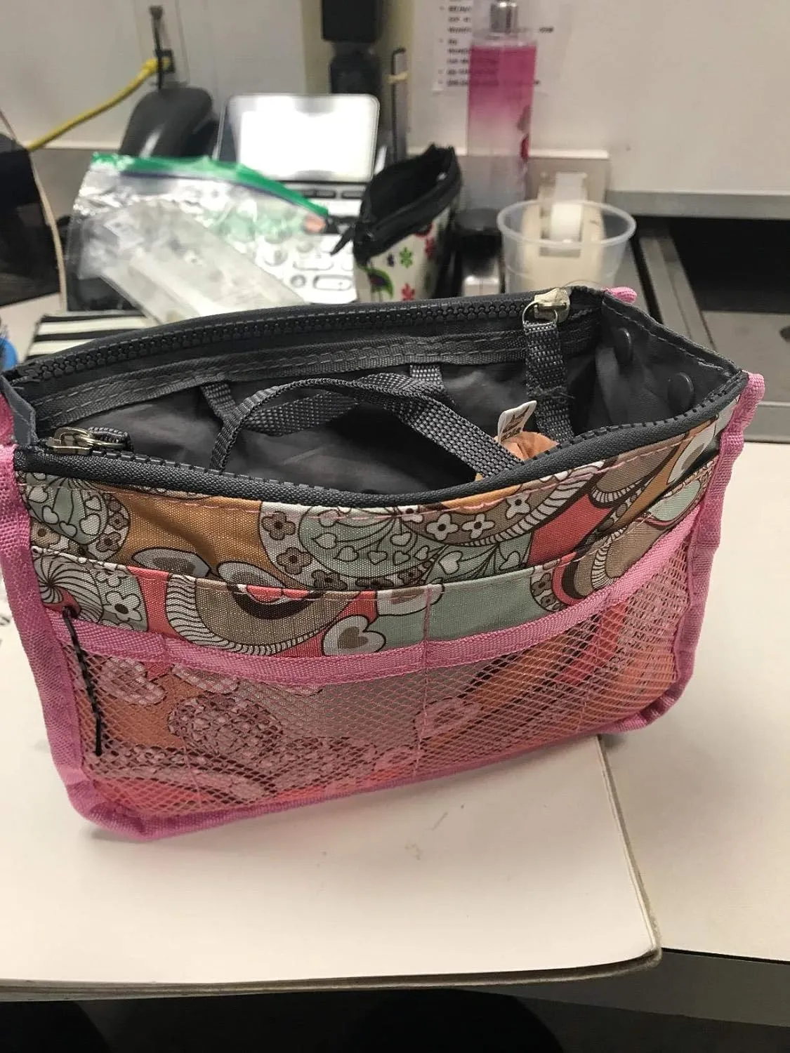 Vercord Purse Organizer Insert for Handbags Bag Organizers Inside Tote Pocketbook Women Nurse Nylon 13 Pockets Pink Flowers Medium