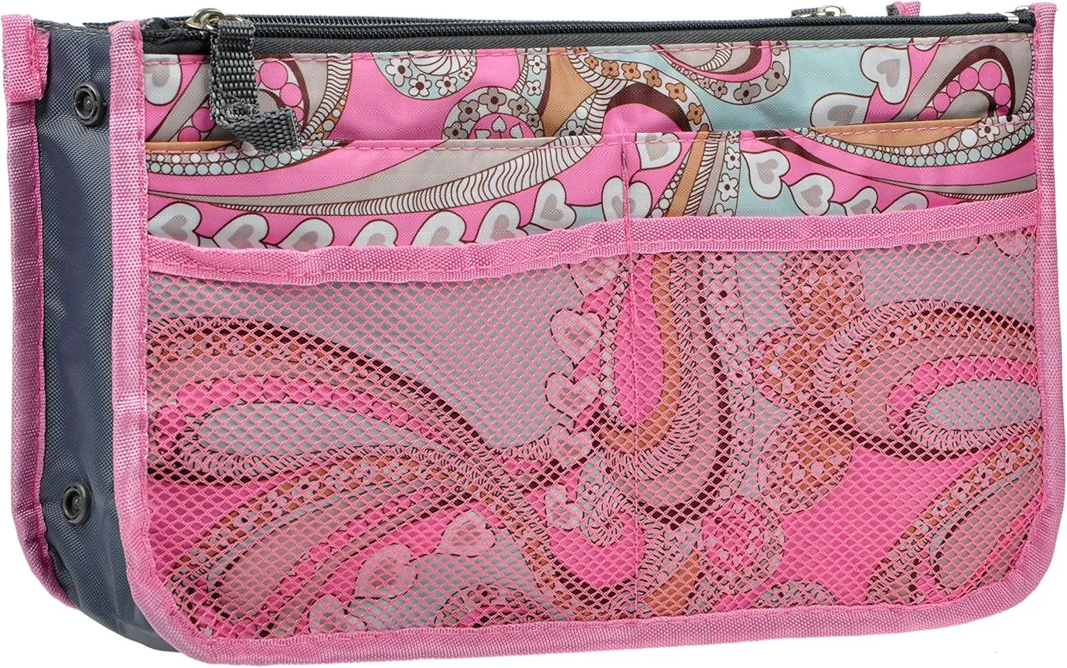 Vercord Purse Organizer Insert for Handbags Bag Organizers Inside Tote Pocketbook Women Nurse Nylon 13 Pockets Pink Flowers Medium