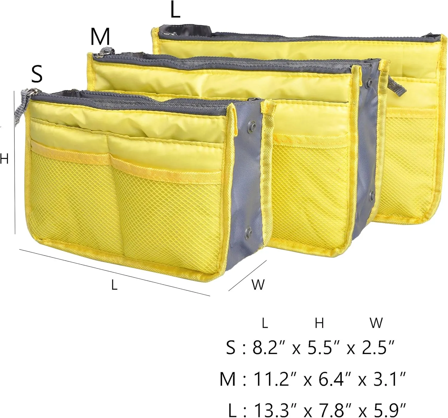 Vercord Purse Organizer Insert for Handbags Bag Organizers Inside Tote Pocketbook Women Nurse Nylon 13 Pockets Yellow Medium