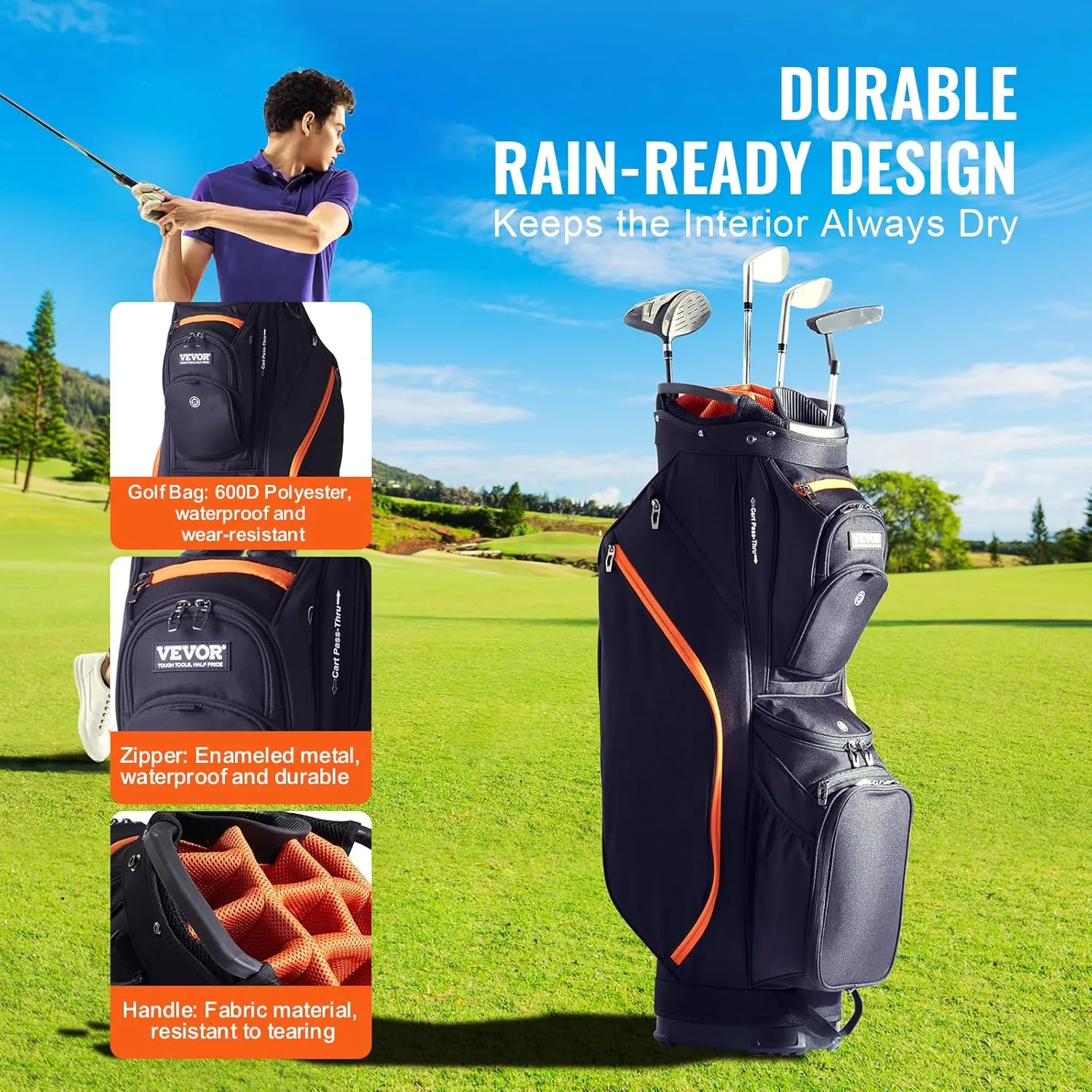 VEVOR Golf Cart Bag with 14 Way Organizer Divider Top, Premium Cart Bag with Stand, Durable Golf Bags with Handles & Dust Cover & Detachable Dual Strap for Men & Women