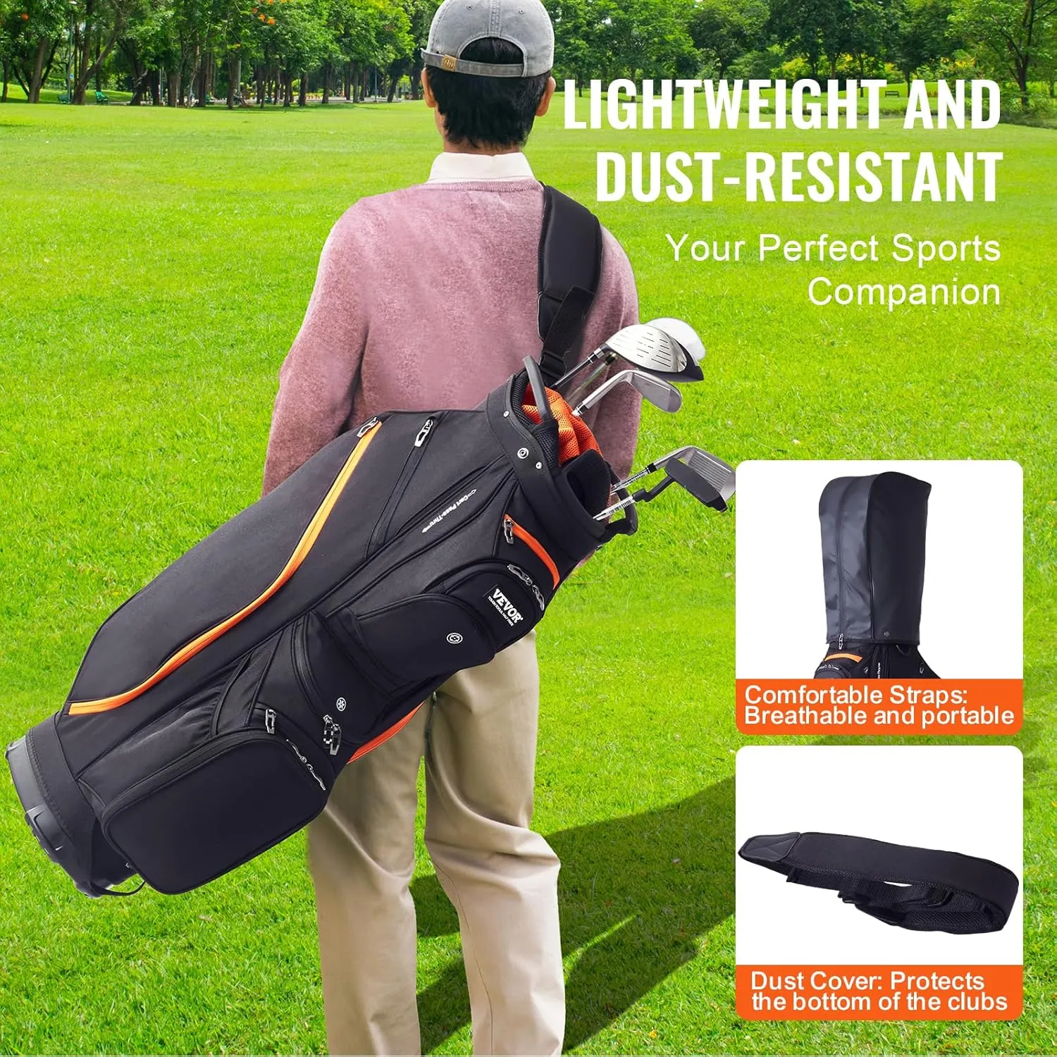 VEVOR Golf Cart Bag with 14 Way Organizer Divider Top, Premium Cart Bag with Stand, Durable Golf Bags with Handles & Dust Cover & Detachable Dual Strap for Men & Women