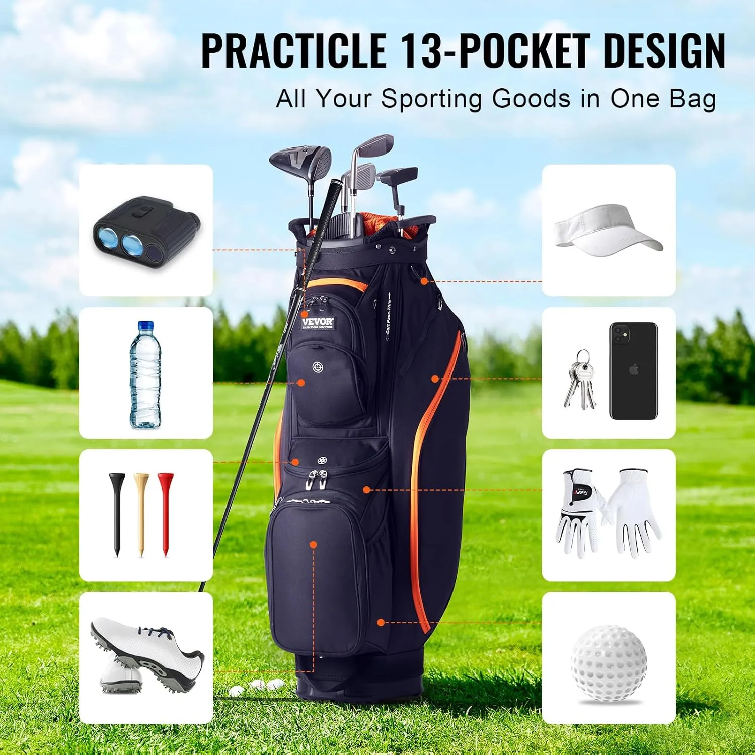VEVOR Golf Cart Bag with 14 Way Organizer Divider Top, Premium Cart Bag with Stand, Durable Golf Bags with Handles & Dust Cover & Detachable Dual Strap for Men & Women