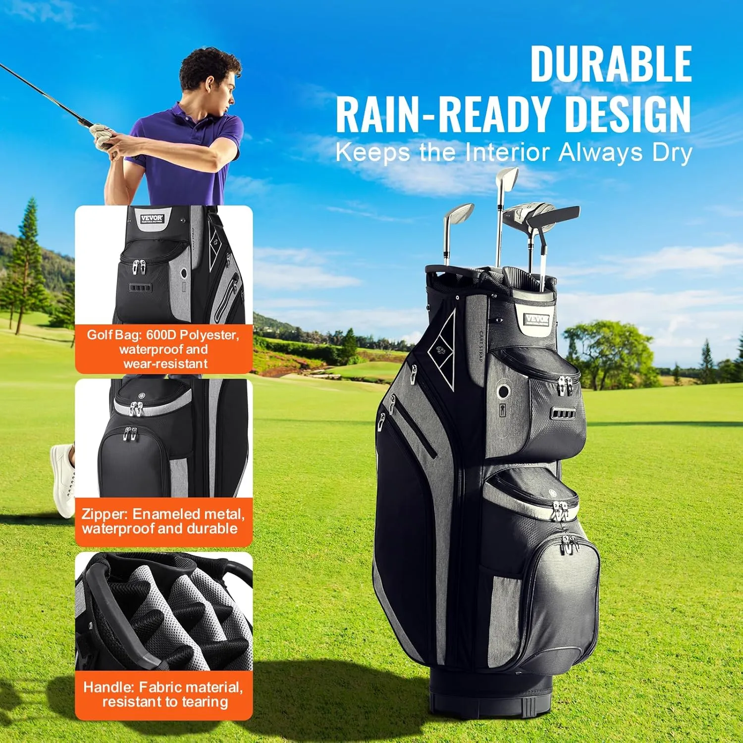 VEVOR Golf Cart Bag with 14 Way Organizer Divider Top, Premium Cart Bag with Stand, Durable Golf Bags with Handles & Dust Cover & Detachable Dual Strap for Men & Women
