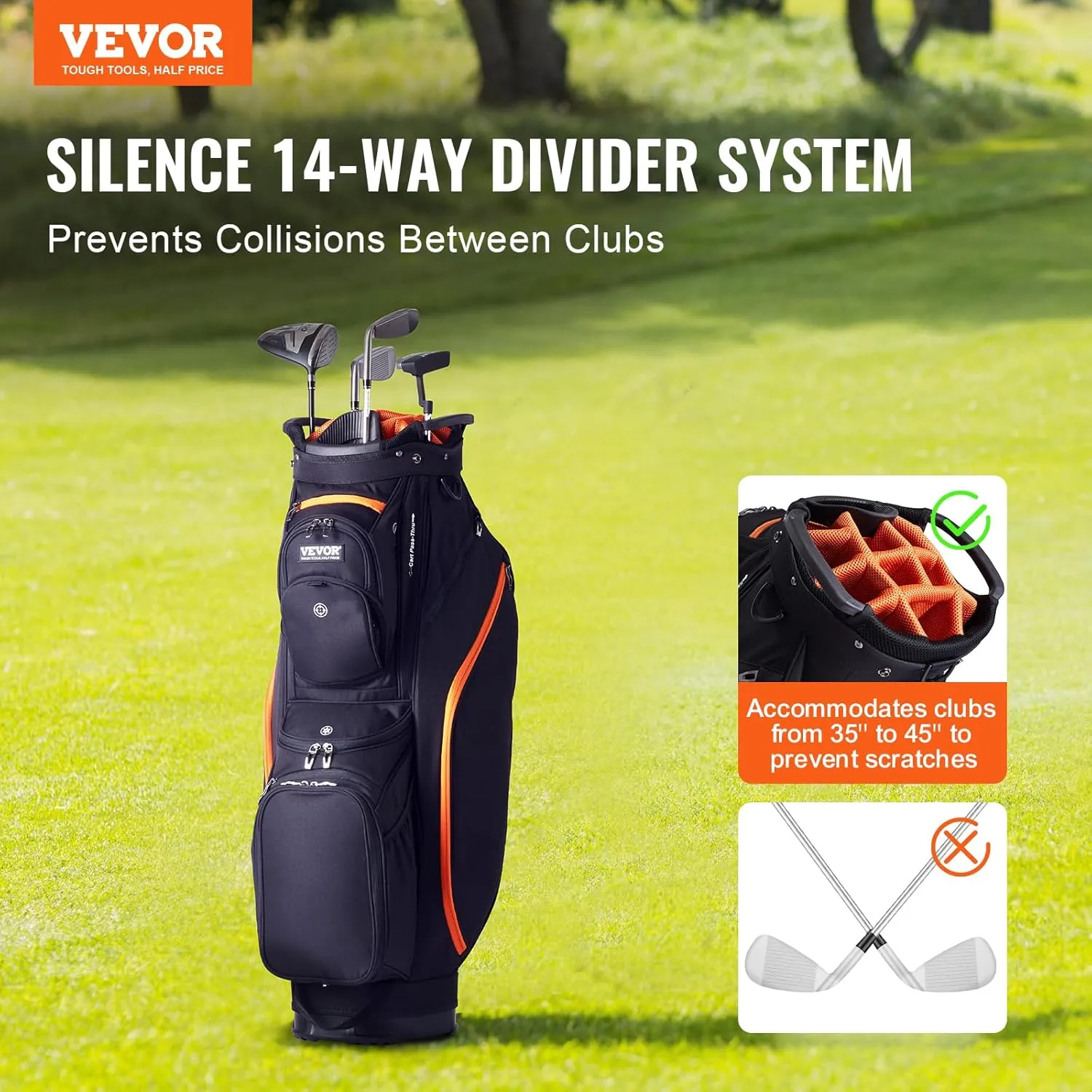 VEVOR Golf Cart Bag with 14 Way Organizer Divider Top, Premium Cart Bag with Stand, Durable Golf Bags with Handles & Dust Cover & Detachable Dual Strap for Men & Women