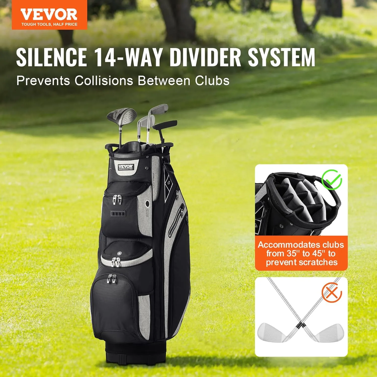 VEVOR Golf Cart Bag with 14 Way Organizer Divider Top, Premium Cart Bag with Stand, Durable Golf Bags with Handles & Dust Cover & Detachable Dual Strap for Men & Women