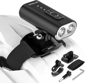 VICTGOAL Bike Helmet Light 800 Lumens Rechargeable 13 Modes Front Light with High & Low Beam, Waterproof Bicycle Helmets Light with Dual Mounts for Helmet & Handlebar for Night Cycling