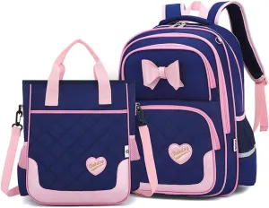 VIDOSCLA School Bags for Girls 2Pcs Bowknot Girls Backpack Elementary Princess Bookbag Sets for School