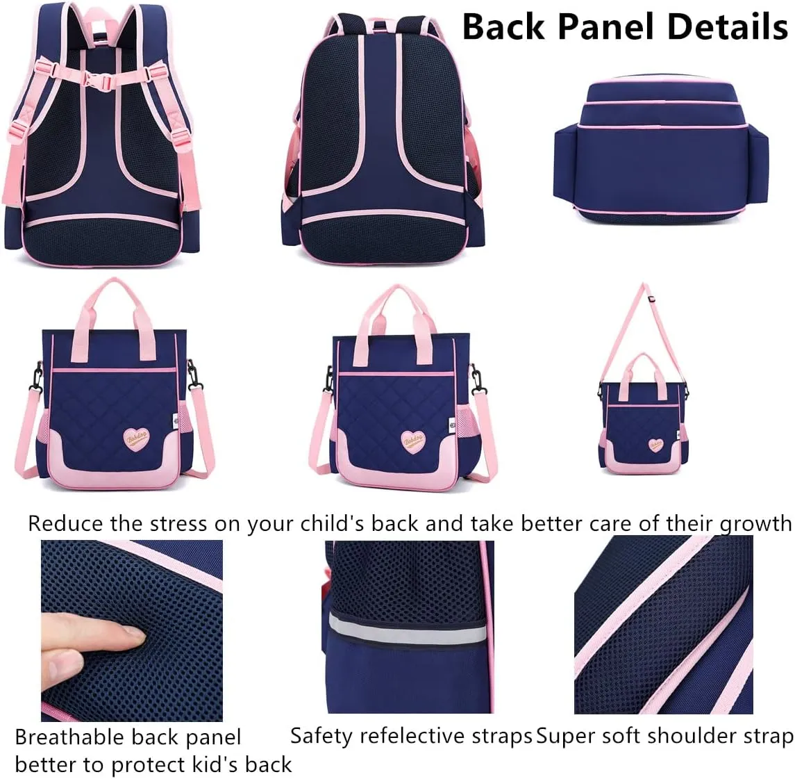 VIDOSCLA School Bags for Girls 2Pcs Bowknot Girls Backpack Elementary Princess Bookbag Sets for School