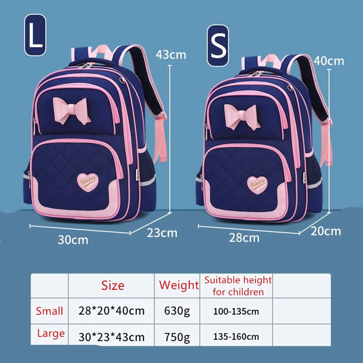 VIDOSCLA School Bags for Girls 2Pcs Bowknot Girls Backpack Elementary Princess Bookbag Sets for School