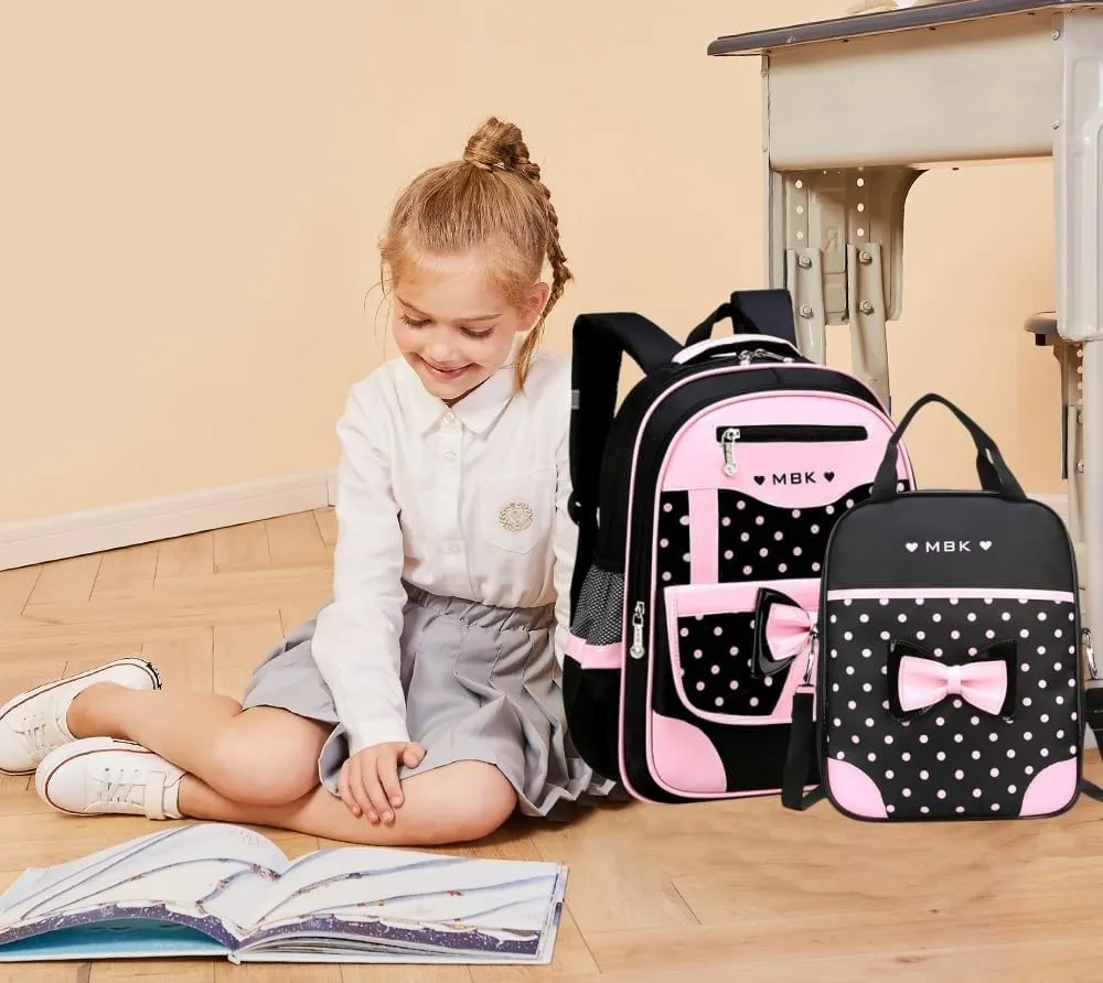 VIDOSCLA School Bags for Girls,2Pcs Bowknot Students Backpack,Elementary Princess Bookbag Sets for School