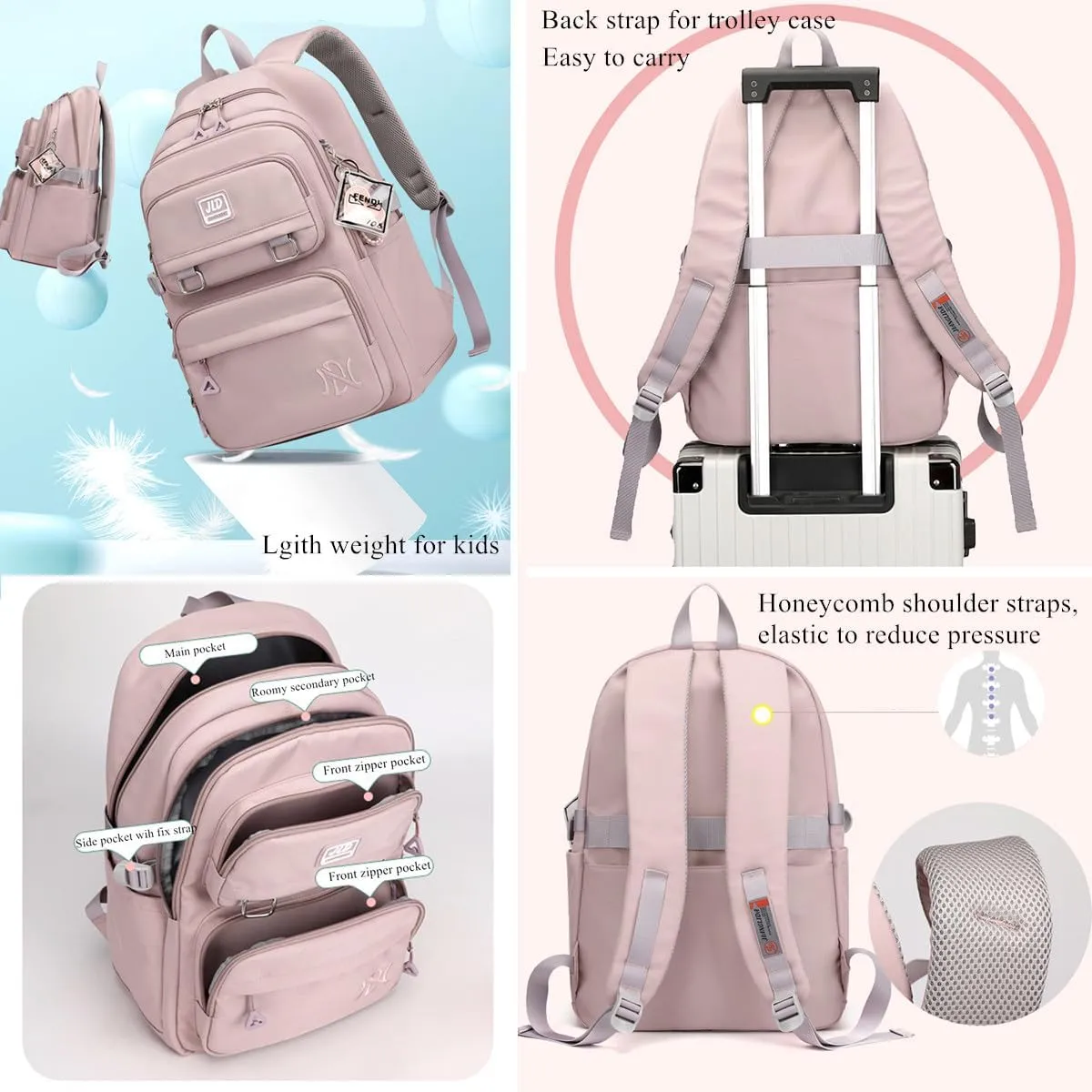 VIDOSCLA Solid Color Kids Girls Backpack Elementary Students Book Bag School Bag for Boys