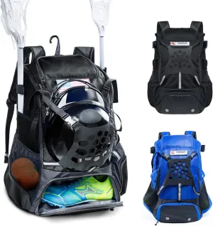 VIGEGAR Lacrosse Bag with Stick & Helmet Holders, Separate Shoe Space (US Mens 13), Pockets for Lacrosse Gear & Accessories