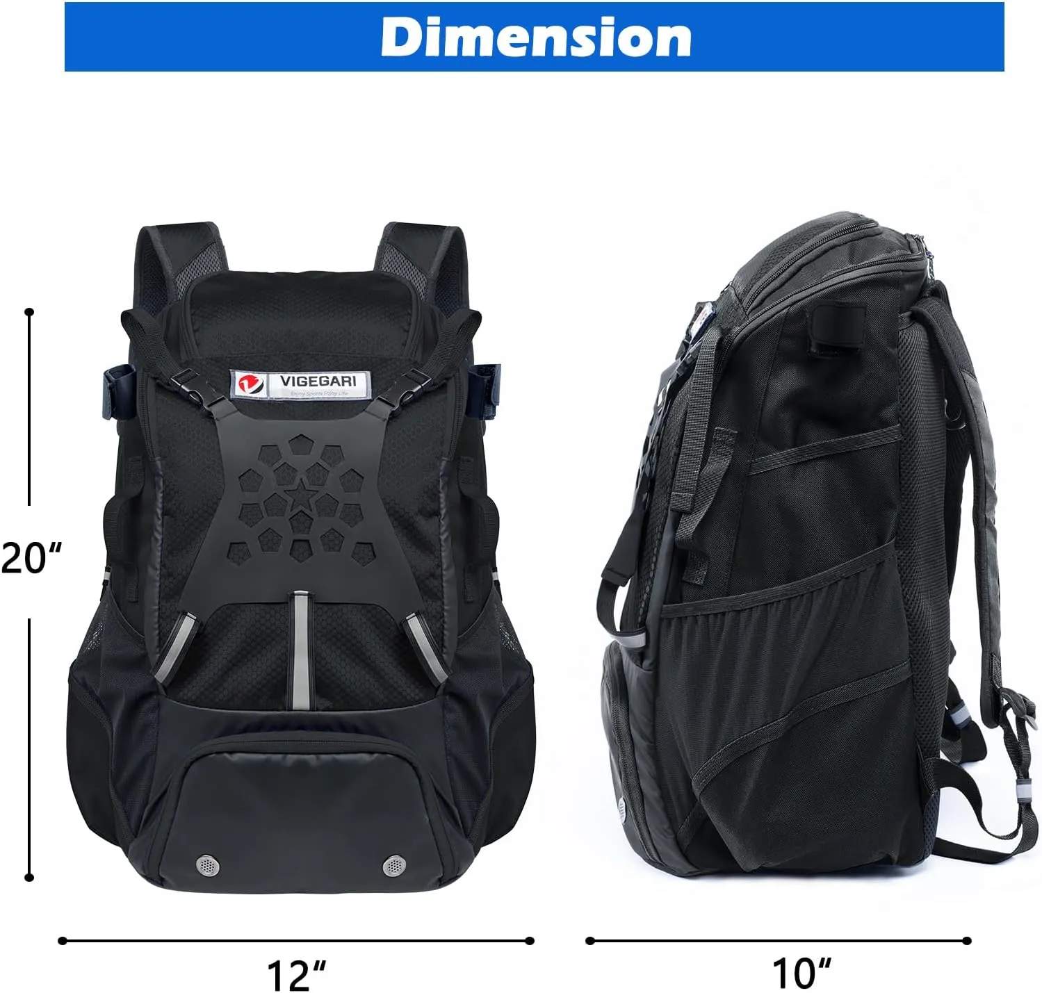VIGEGAR Lacrosse Bag with Stick & Helmet Holders, Separate Shoe Space (US Mens 13), Pockets for Lacrosse Gear & Accessories