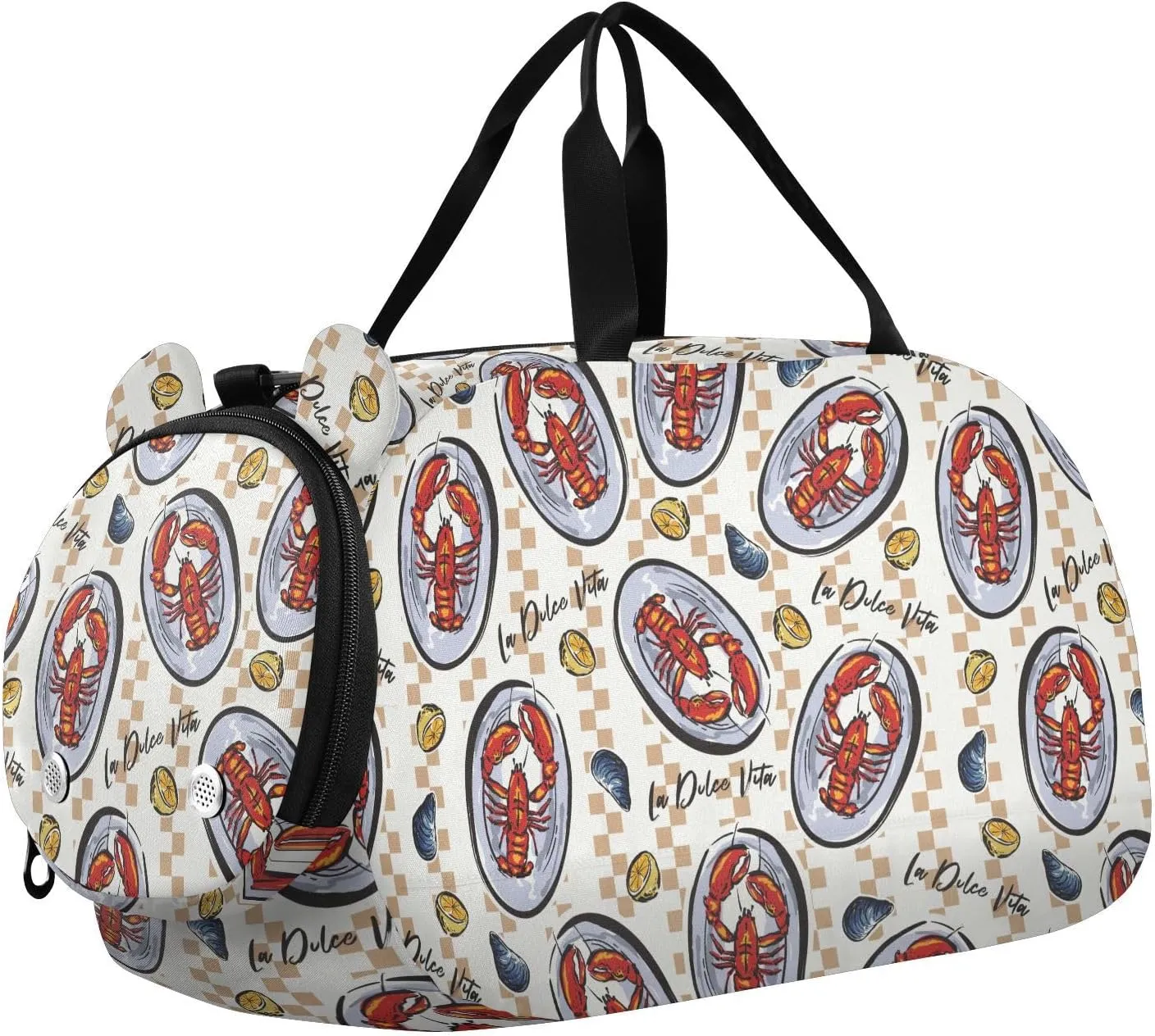 VIGTRO Marine Kids Overnight Travel Duffel Bag Sport Gym Bag for Boys Girls with Shoe Compartment, Lobster Pan Carry On Weekender Luggage Bag for Dance Swim Yoga