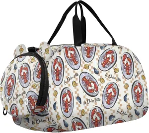 VIGTRO Marine Kids Overnight Travel Duffel Bag Sport Gym Bag for Boys Girls with Shoe Compartment, Lobster Pan Carry On Weekender Luggage Bag for Dance Swim Yoga