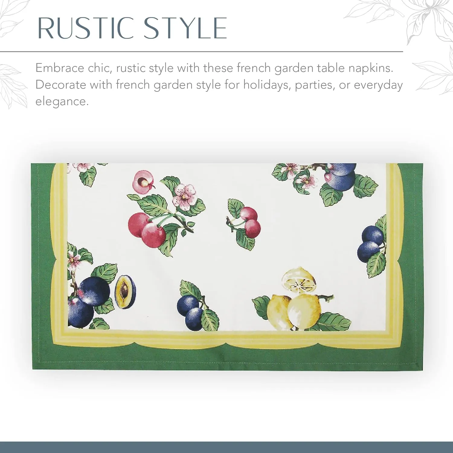 Villeroy & Boch French Garden Cotton Fabric Napkin (Set of 4), 21"x21", Multi, 4 Count