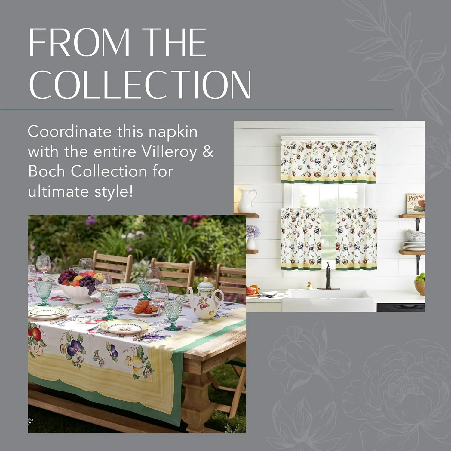 Villeroy & Boch French Garden Cotton Fabric Napkin (Set of 4), 21"x21", Multi, 4 Count