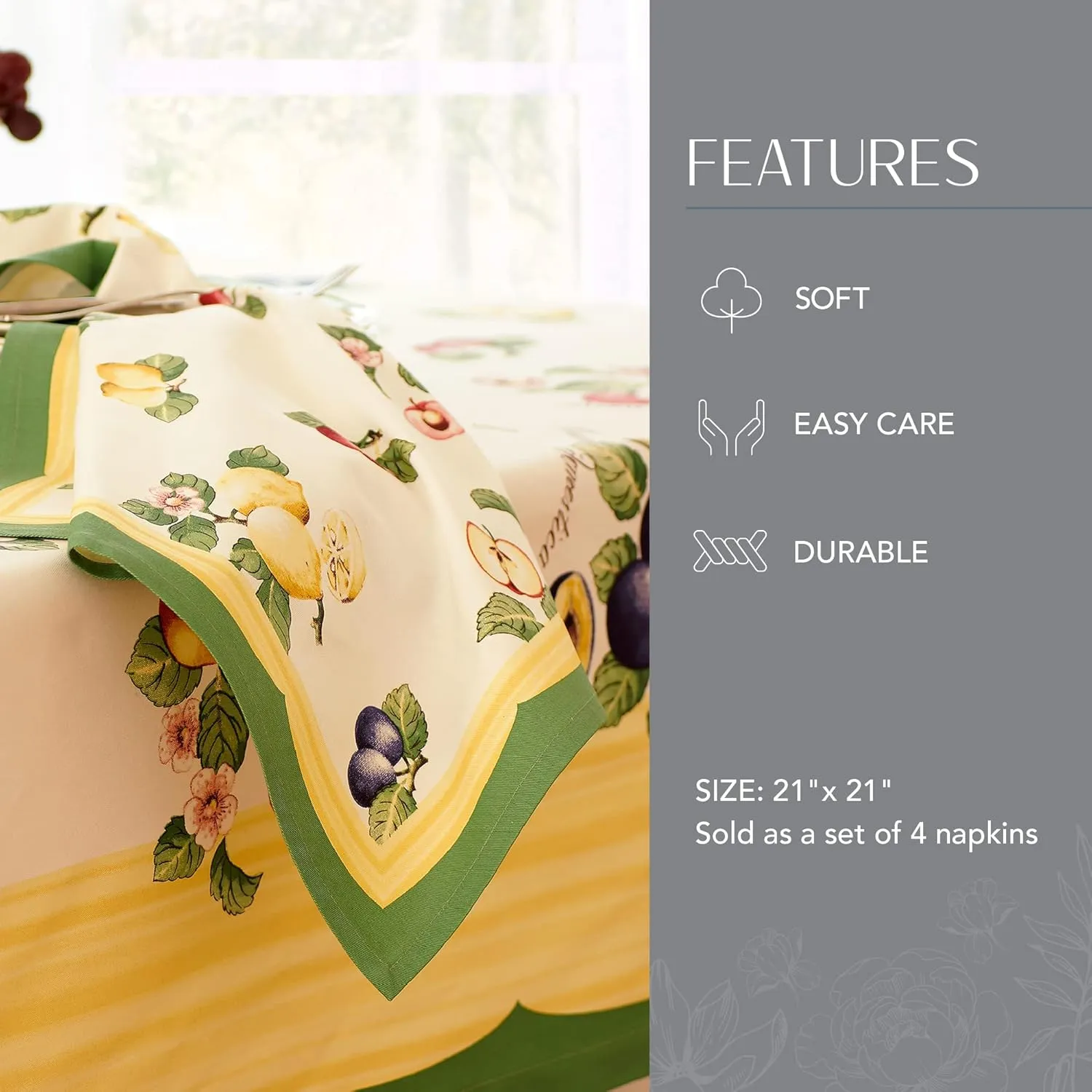 Villeroy & Boch French Garden Cotton Fabric Napkin (Set of 4), 21"x21", Multi, 4 Count