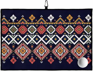 Vintage Aztec Tribal Pattern Golf Towels 24x16in, Absorbent Microfiber Waffle Pattern Golf Towel with Carabiner Clip Abstract Geometric on Black Cleaning Cloth for Ball Club