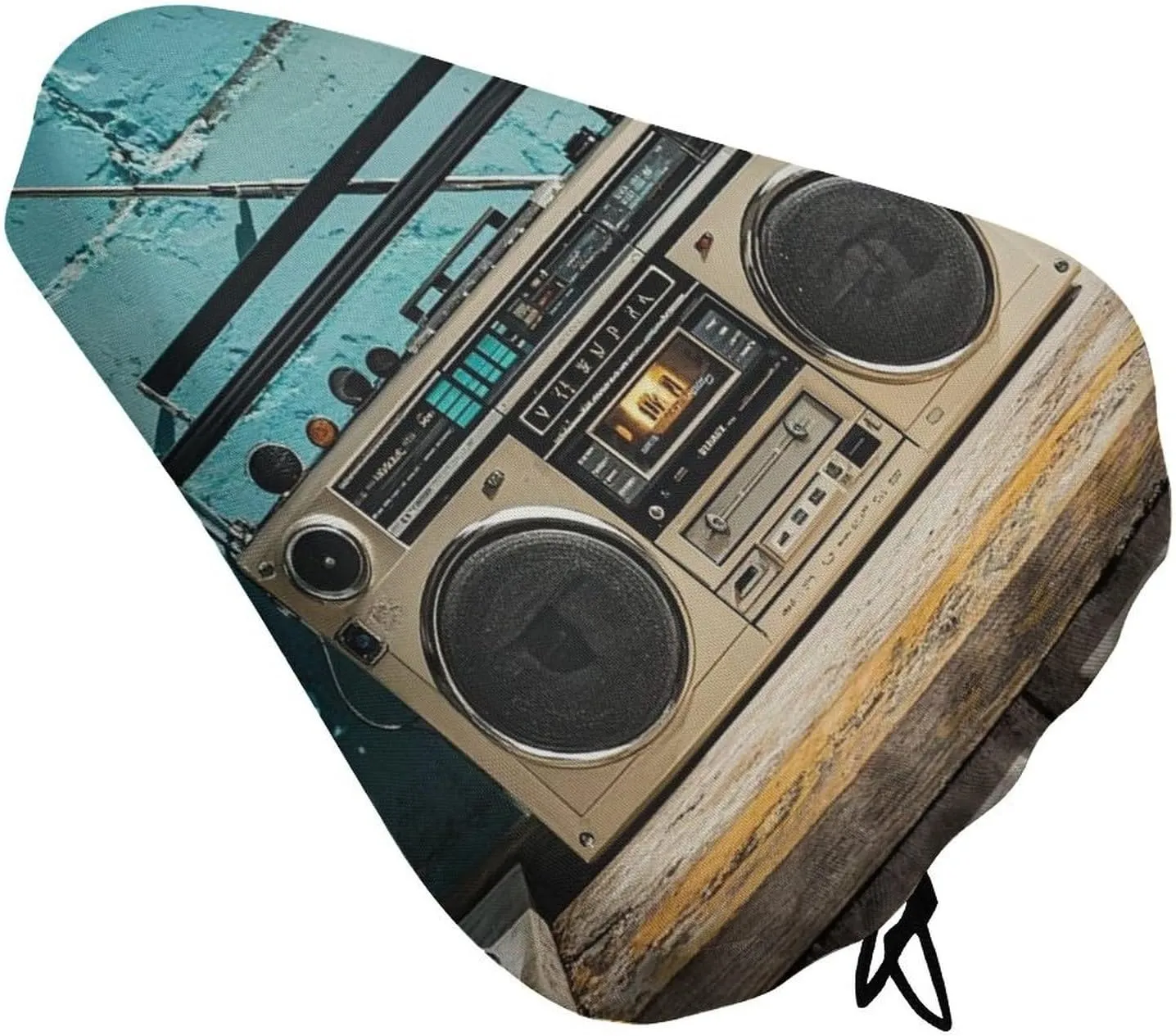 Vintage Wall of Radio Boombox Bike Seat Cover Water-Repellent Exercise Bike Seat Cushion Bicycle Saddle Cover with Drawstring Rain Snow Dust Covers for City Mountain Road Biking