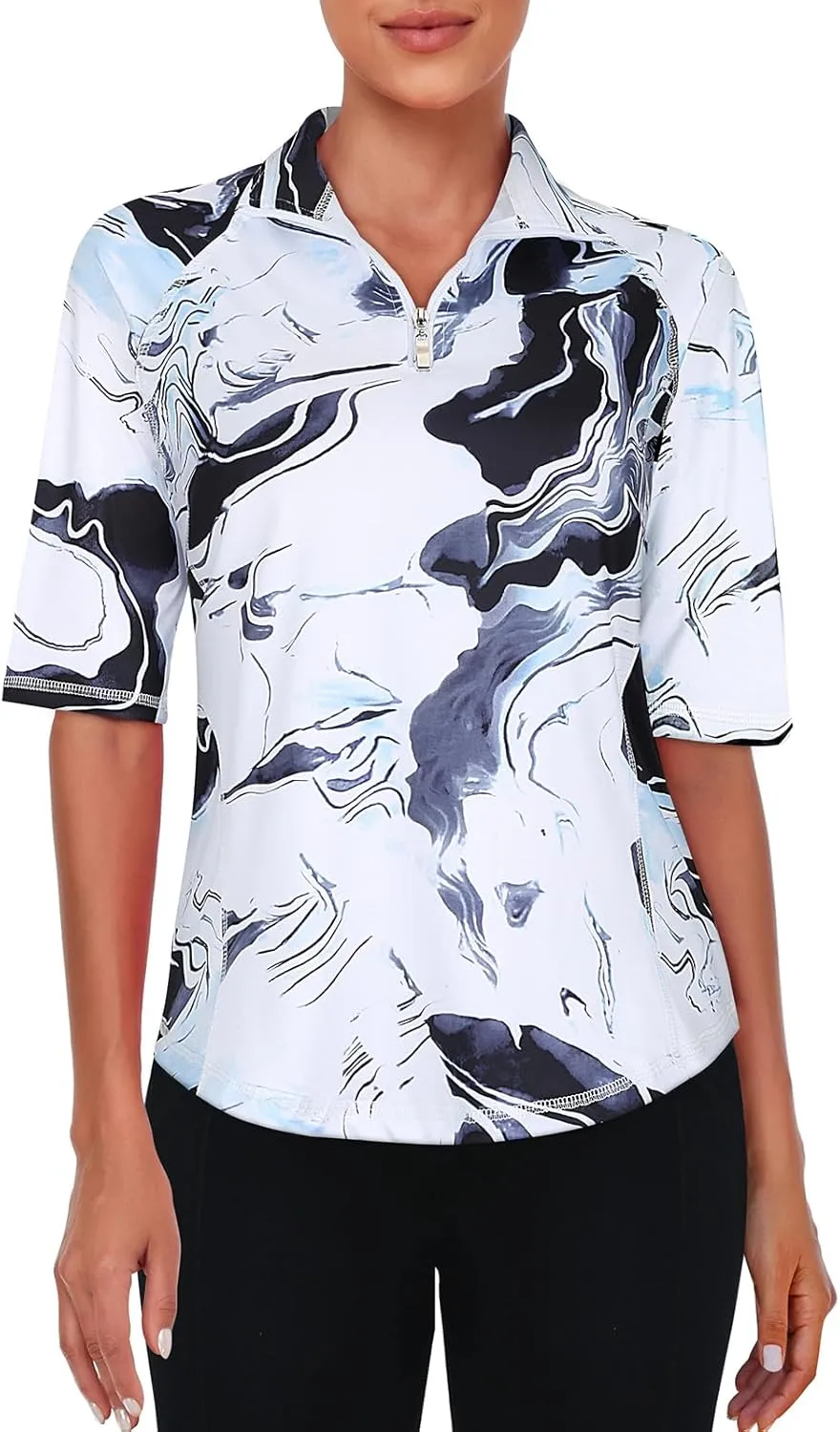 Viracy Half Sleeve Womens Golf Polo Shirts 1/4 Zip Up Moisture Wicking Running Workout Tops
