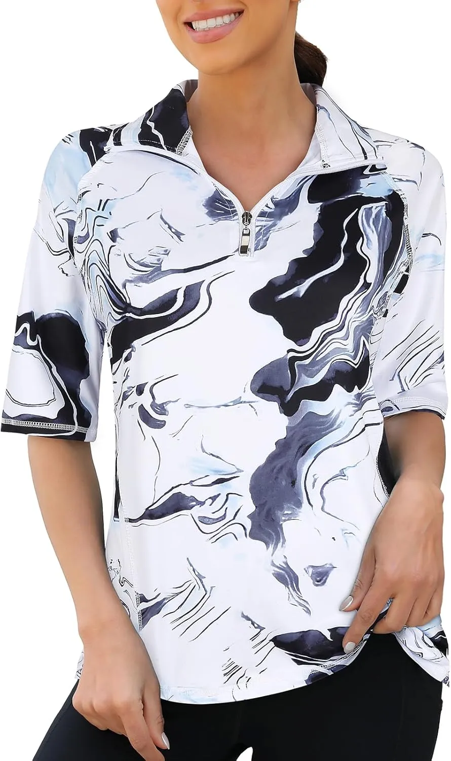 Viracy Half Sleeve Womens Golf Polo Shirts 1/4 Zip Up Moisture Wicking Running Workout Tops