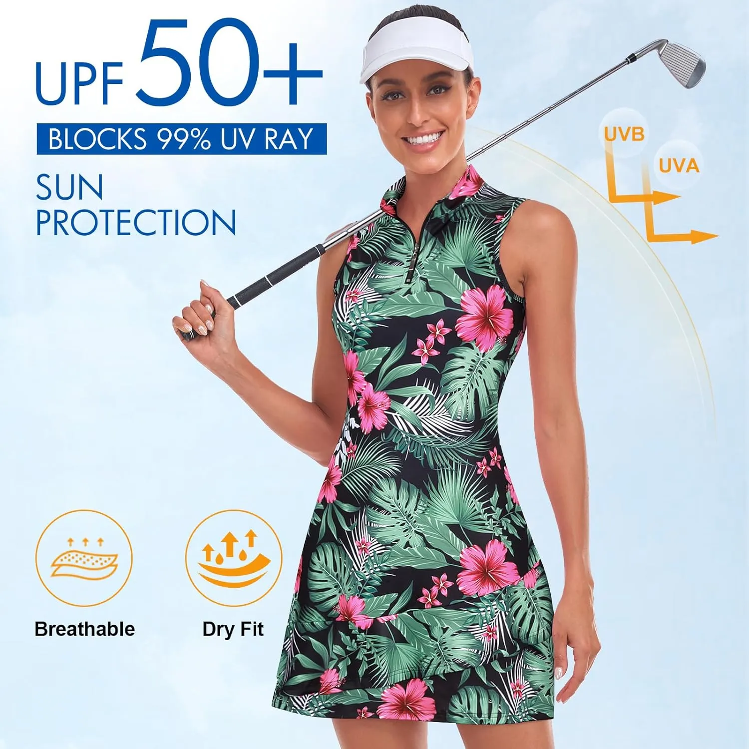 Viracy Tennis Dress for Women Sleeveless Golf Dresses with Shorts and Pockets Ruffle Zip Up Stand Collar Golf Outfits