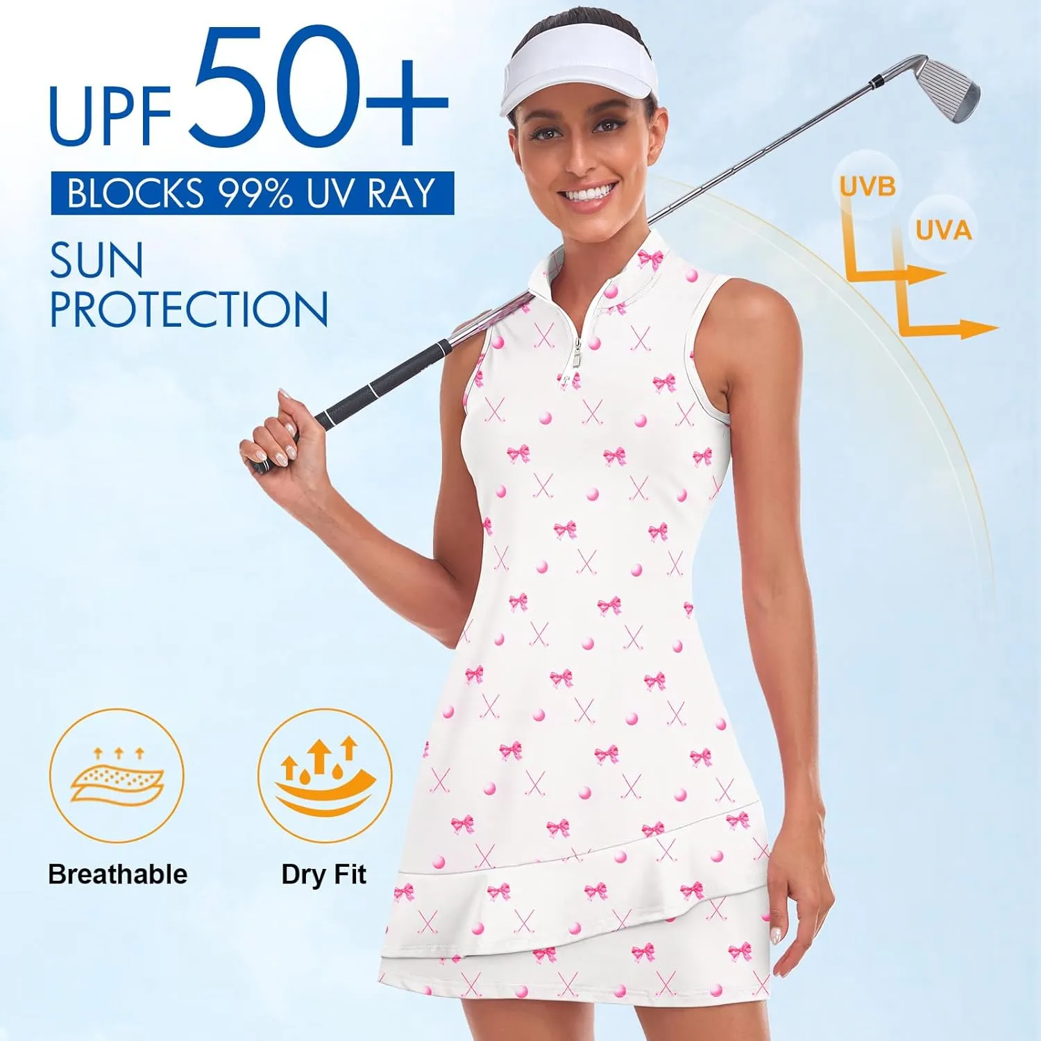 Viracy Tennis Dress for Women Sleeveless Golf Dresses with Shorts and Pockets Ruffle Zip Up Stand Collar Golf Outfits