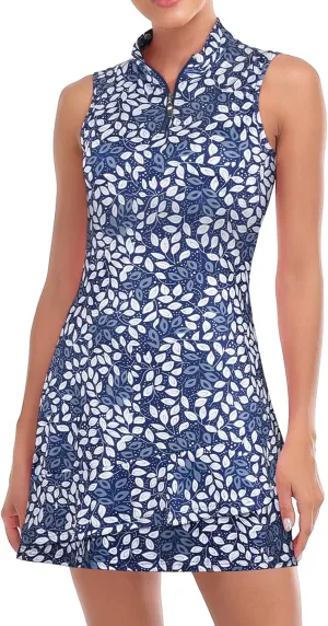 Viracy Tennis Dress for Women Sleeveless Golf Dresses with Shorts and Pockets Ruffle Zip Up Stand Collar Golf Outfits
